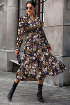 Floral Flounce Sleeve Tiered Dress - Guy Christopher