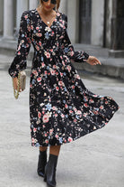 Floral Long Sleeve Surplice Neck Dress - Guy Christopher