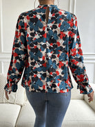 Floral Mock Neck Long Flounce Sleeve Blouse - Guy Christopher