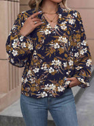 Floral Notched Balloon Sleeve Blouse - Guy Christopher