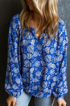 Floral Notched Neck Balloon Sleeve Blouse - Guy Christopher