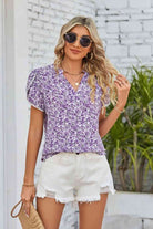 Floral Notched Neck Blouse - Guy Christopher