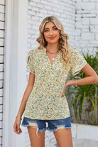 Floral Notched Neck Blouse - Guy Christopher