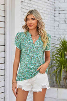 Floral Notched Neck Blouse - Guy Christopher