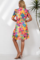 Floral Notched Neck Short Sleeve Dress - Guy Christopher