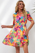 Floral Notched Neck Short Sleeve Dress - Guy Christopher