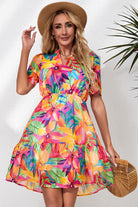 Floral Notched Neck Short Sleeve Dress - Guy Christopher