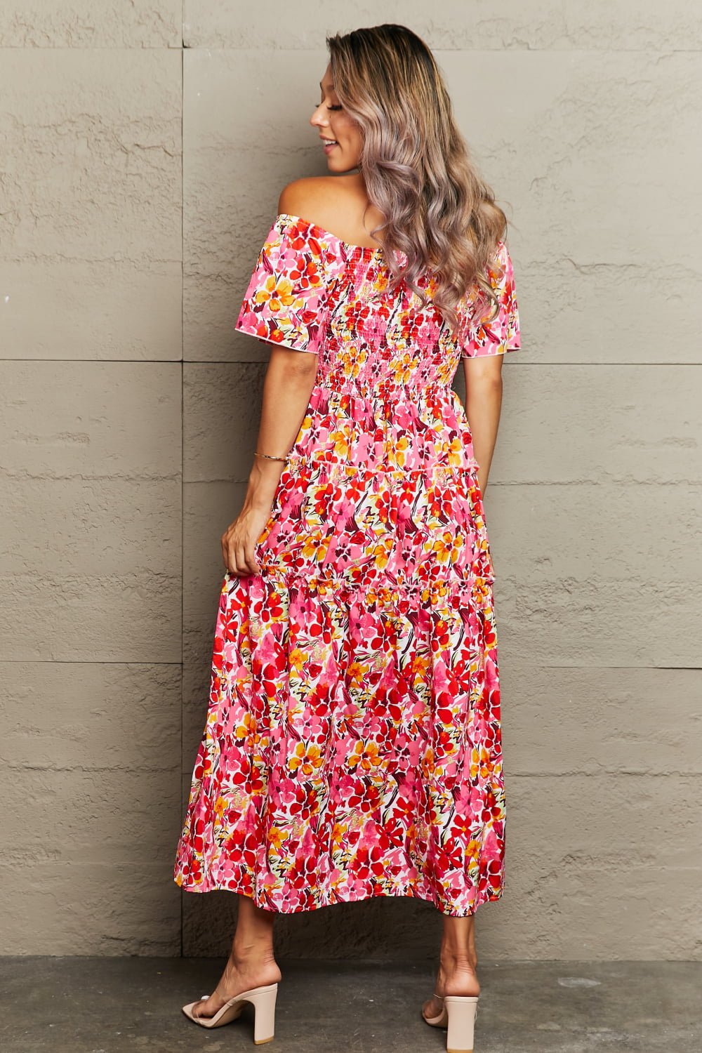 Floral Off-Shoulder Frill Trim Maxi Dress - Guy Christopher