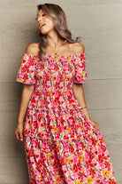 Floral Off-Shoulder Frill Trim Maxi Dress - Guy Christopher