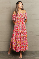 Floral Off-Shoulder Frill Trim Maxi Dress - Guy Christopher