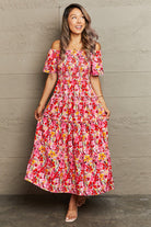 Floral Off-Shoulder Frill Trim Maxi Dress - Guy Christopher