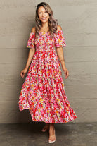 Floral Off-Shoulder Frill Trim Maxi Dress - Guy Christopher