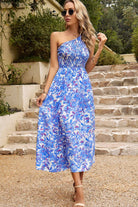 Floral One-Shoulder Sleeveless Dress with Pockets - Guy Christopher