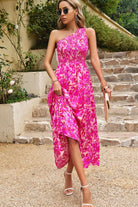 Floral One-Shoulder Sleeveless Dress with Pockets - Guy Christopher