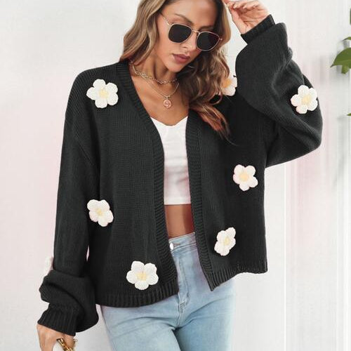 Floral Open Front Long Sleeve Cardigan - Guy Christopher