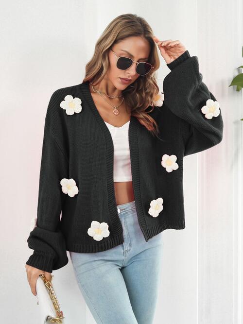 Floral Open Front Long Sleeve Cardigan - Guy Christopher