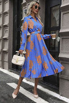 Floral Pleated Surplice Long Sleeve Midi Dress - Guy Christopher