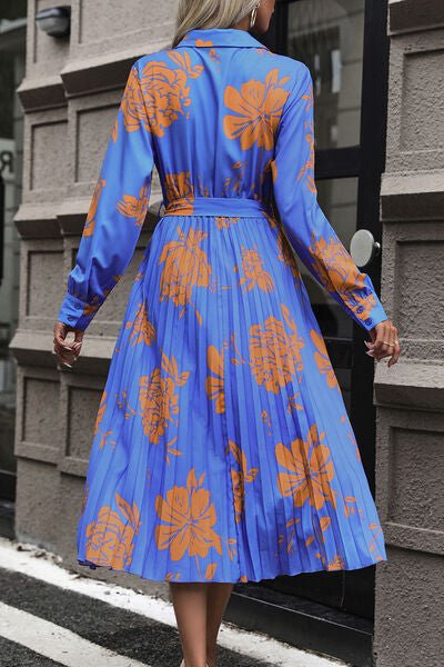 Floral Pleated Surplice Long Sleeve Midi Dress - Guy Christopher