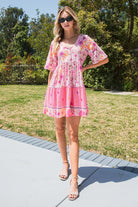 Floral Polka Dot Buttoned Mini Dress - Guy Christopher