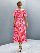 Floral Print High Slit Surplice Neck Tie Waist Midi Dress - Guy Christopher