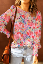 Floral Print Long Puff Sleeve Blouse - Guy Christopher