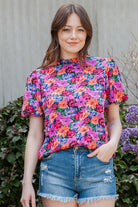 Floral Print Puff Sleeve Round Neck Blouse - Guy Christopher