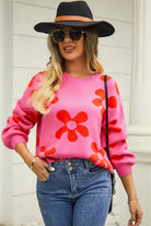 Floral Print Round Neck Dropped Shoulder Pullover Sweater - Guy Christopher