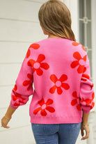 Floral Print Round Neck Dropped Shoulder Pullover Sweater - Guy Christopher