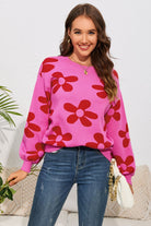 Floral Print Round Neck Dropped Shoulder Sweater - Guy Christopher