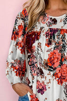 Floral Print Round Neck Long Sleeve Blouse - Guy Christopher