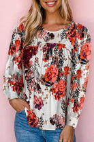 Floral Print Round Neck Long Sleeve Blouse - Guy Christopher