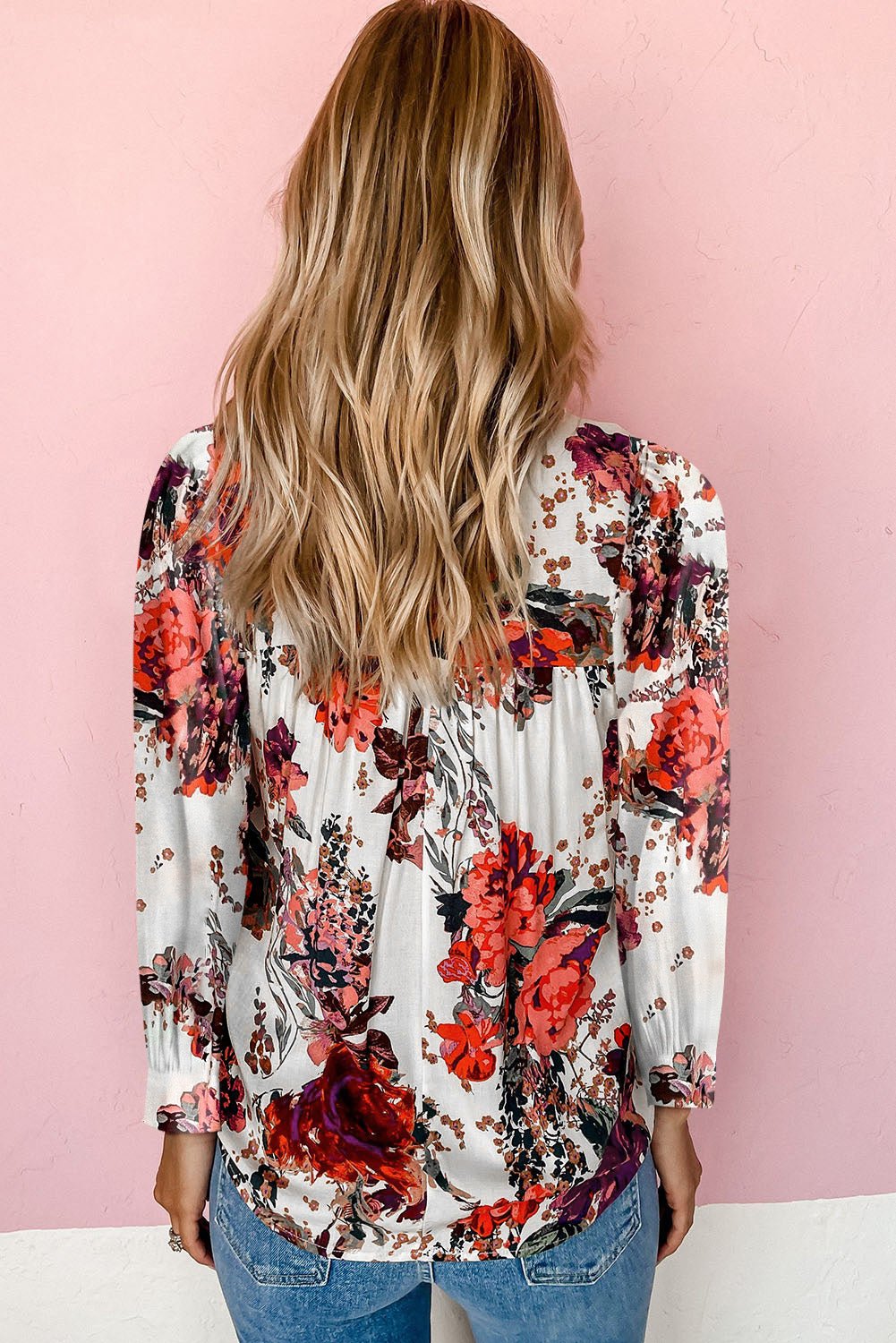 Floral Print Round Neck Long Sleeve Blouse - Guy Christopher