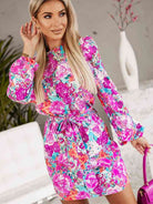 Floral Print Round Neck Long Sleeve Dress - Guy Christopher