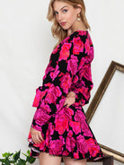 Floral Print Surplice Neck Long Sleeve Dress - Guy Christopher