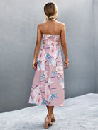 Floral Print Tie Waist Straight Neck Midi Dress - Guy Christopher