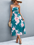 Floral Print Tie Waist Straight Neck Midi Dress - Guy Christopher