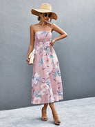 Floral Print Tie Waist Straight Neck Midi Dress - Guy Christopher