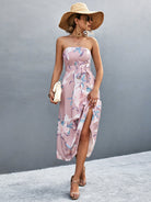 Floral Print Tie Waist Straight Neck Midi Dress - Guy Christopher