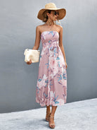 Floral Print Tie Waist Straight Neck Midi Dress - Guy Christopher