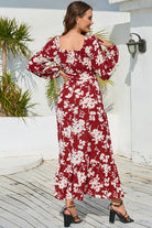 Floral Print V-Neck Long Sleeve Maxi Dress - Guy Christopher