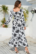 Floral Print V-Neck Long Sleeve Maxi Dress - Guy Christopher