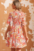 Floral Print V-Neck Short Sleeve Frill Trim Mini Dress - Guy Christopher