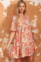 Floral Print V-Neck Short Sleeve Frill Trim Mini Dress - Guy Christopher