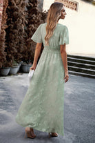 Floral Print V-Neck Smocked Waist High Slit Maxi Dress - Guy Christopher