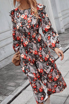 Floral Round Neck Long Sleeve Midi Dress - Guy Christopher