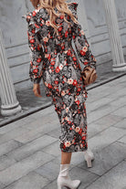 Floral Round Neck Long Sleeve Midi Dress - Guy Christopher