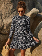 Floral Round Neck Puff Sleeve Mini Dress - Guy Christopher