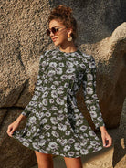 Floral Round Neck Puff Sleeve Mini Dress - Guy Christopher