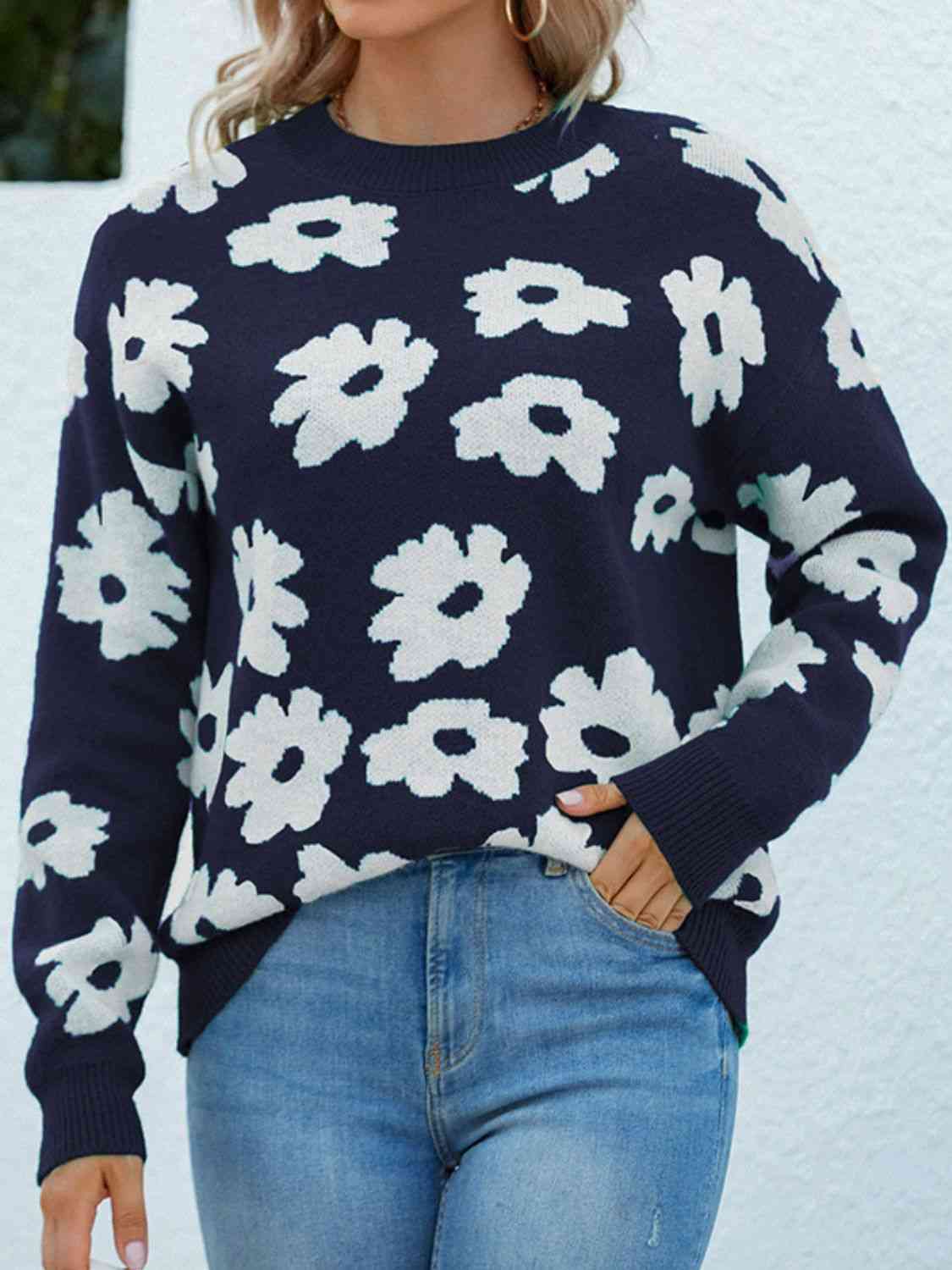 Floral Round Neck Sweater - Guy Christopher