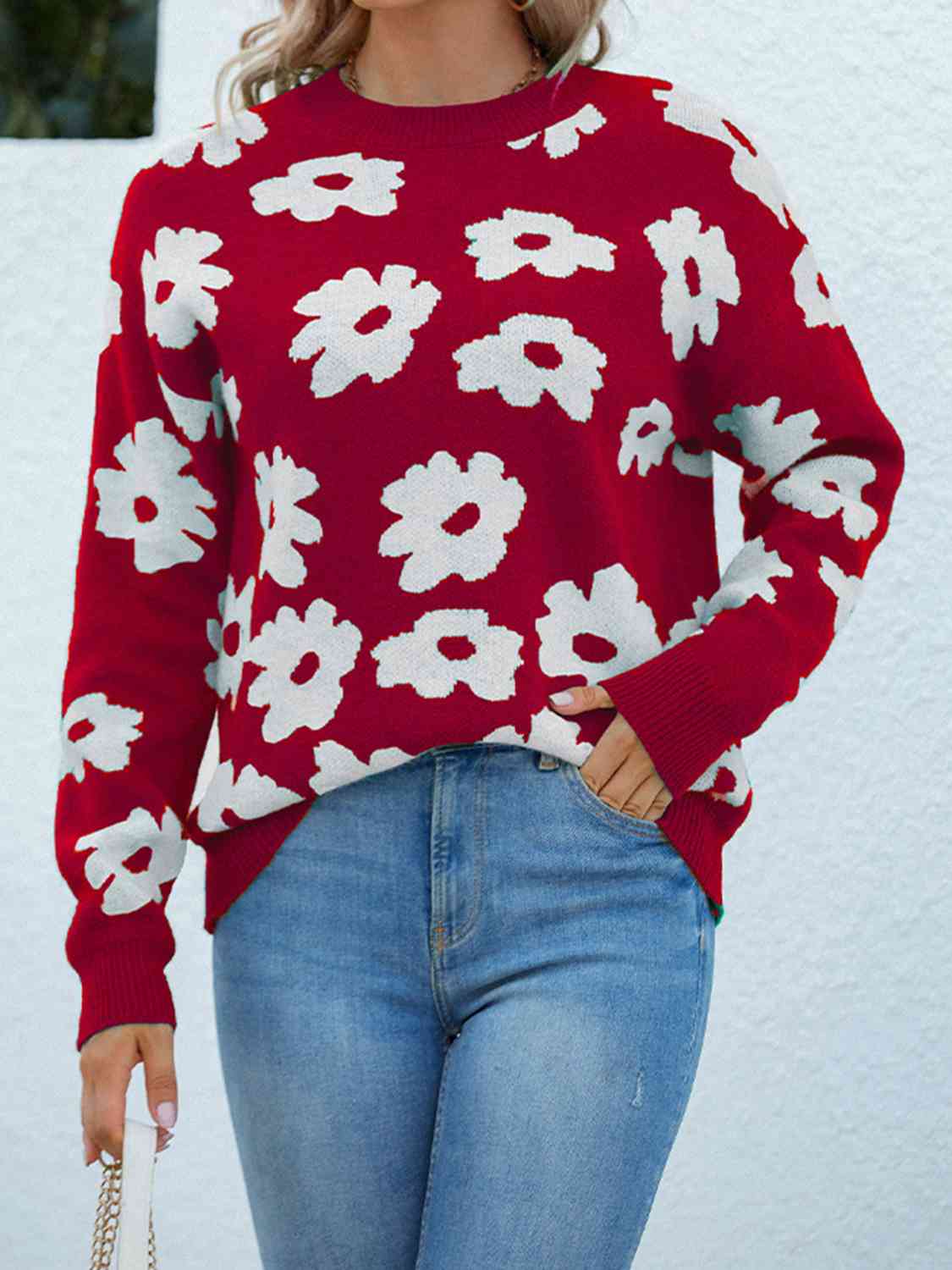 Floral Round Neck Sweater - Guy Christopher